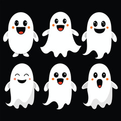 Fototapeta premium Spooky Cute Halloween Ghost Vector Set icon png illustration cutout, isolated creepy spooky vector 