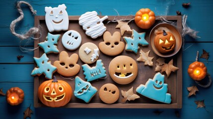 Obraz premium Halloween Treats on Wooden Tray