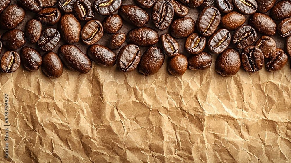 Poster coffee beans border on an abstract brown paper : generative ai