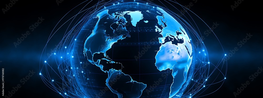 Aufkleber blue illuminated globe surrounded by a network of lines and glowing points