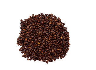 Natural roasted coffee beans on a white background.