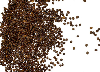 Natural roasted coffee beans on a white background.