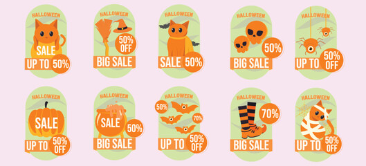 Halloween Sale with Cute Illustrations and Discount Offers for Up to percent Off