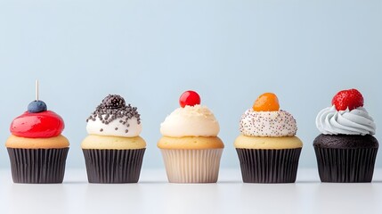 Assortment of Delectable Cupcakes with Vibrant Frostings and Toppings