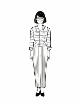 Line Art Portrait of a Young Woman with Beautiful Hair