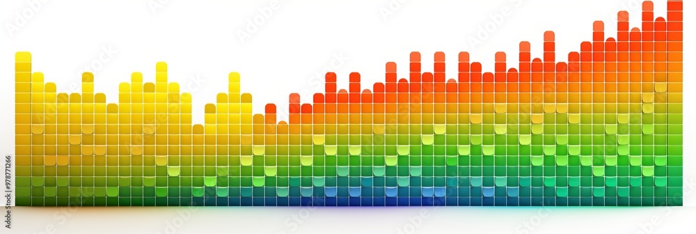 Poster colorful sound wave visualization showing frequency distribution over time in various hues