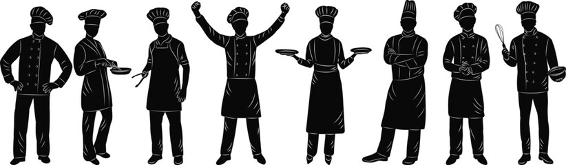 set of chef silhouette, vector