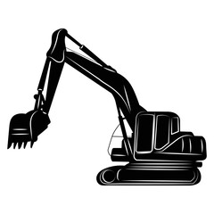 bulldozer, excavator working silhouette, vector