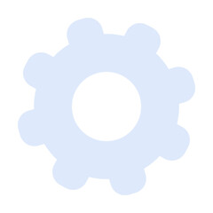 Light blue gear shape with rounded edges on a white background. Ideal for mechanics, engineering, automation, technology, and machinery. Simple flat style.