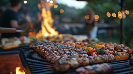 Barbecue time at a summer party on holiday