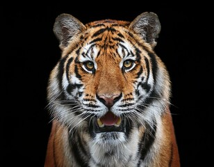 Obraz premium front view of ferocious looking Tiger animal looking at the camera with mouth open 