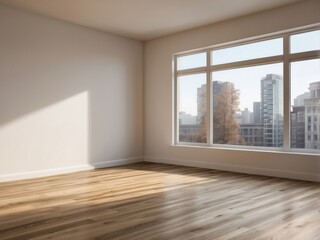 Obraz premium Empty Room with Large Window and City View