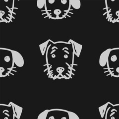 Seamless vector pattern with cute draw fluffy dogs. Simple doodle style	