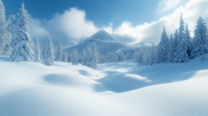 Obraz premium snow-covered firs in high mountains in winter