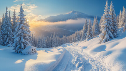 A frosty and sunny day is in mountains