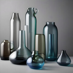 An assortment of clear glass vases and decorative objects highlighting their beauty and clarity for promotional use. generated ai