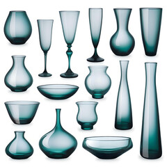 An assortment of clear glass vases and decorative objects highlighting their beauty and clarity for promotional use. generated ai