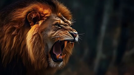 Lion roaring on black background.