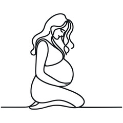 A pregnant woman, continuous one line drawing, Simple vector illustration