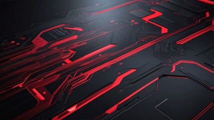 Abstract Futuristic Circuit Board with Red Lights