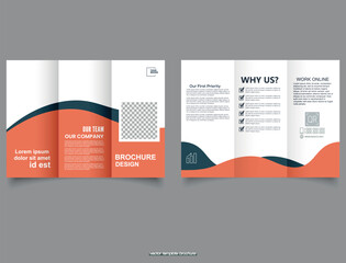 Corporate orange trifold brochure for business and advertising. Cards, Landing Vector illustration
