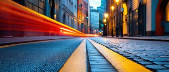 Obraz premium Vibrant City Street at Dusk: Urban Energy and Movement