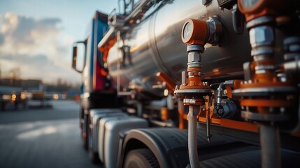 A close-up of a natural gas truck being filled with LNG, preparing for a long-distance delivery to remote locations