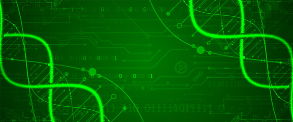Scientific and technological background. Image of dna molecule with technological elements. Hand drawn vector.