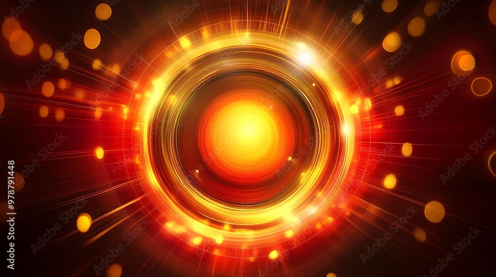 Canvas Prints Golden and red circles with glowing rays