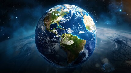 Fototapeta premium Planet earth from space, showcasing the vibrant blue oceans, green continents, and the vast expanse of the cosmos.