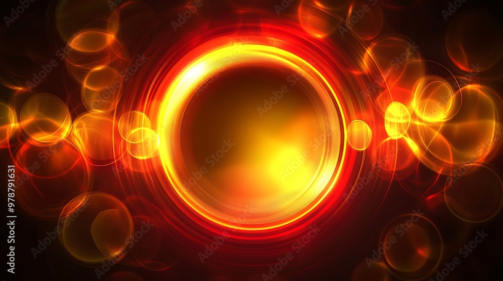 Sticker Golden and red circles with glowing rays