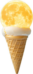 A whimsical ice cream cone topped with a glowing moon, creating a magical and ethereal scene.
