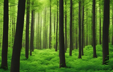 Obraz premium Green Forest with Tall Trees