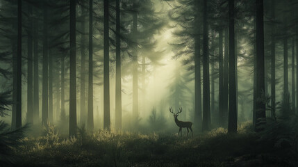 Fototapeta premium Majestic Stag in Foggy Forest