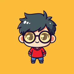 A cute cool Boy with glasses cartoon character Illustration