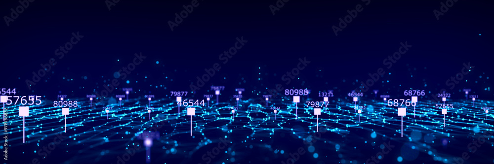 Poster futuristic digital data transfer concept. high-speed data flow of cryptocurrency servers. cyber tech