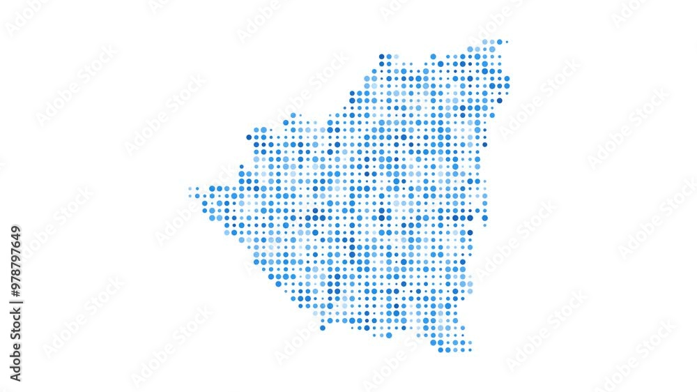 Poster nicaragua dotted digital map. map of nicaragua with pulsating colored circles. shape of the country 
