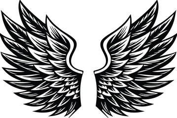 Eagle wings silhouette vector art illustration, tattoo drawing, flying angle wing, feather outline vector, concept art design,