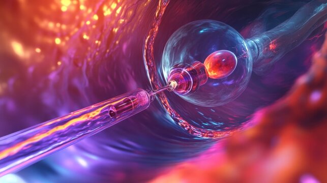 View of the balloon catheter navigating through an artery, vibrant medical imagery