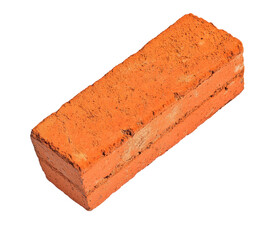 Single cracked old red or orange brick isolated with clipping path and shadow in png file format