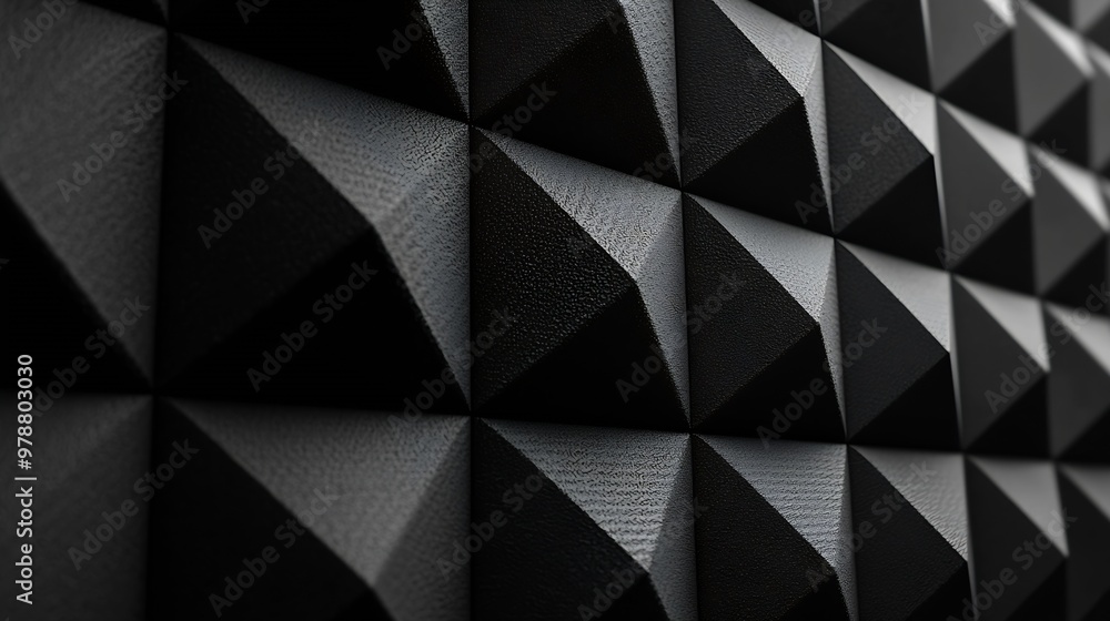 Poster Black Pyramidal Acoustic Foam Texture Background Pattern : Generative AI