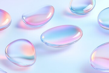 Iridescent glass beads with pastel gradient on soft background