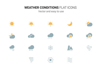 Fototapeta premium Weather Conditions Flat Icon Set