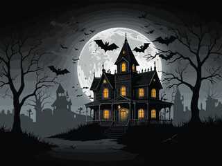 Fototapeta premium Halloween best hunted house graphic with mid night forest horror illustration
