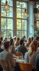 Obraz premium Business professionals attending seminar in a bright modern setting