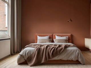Minimalist Bedroom with a Large Bed and Warm Color Palette