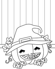 Cute Halloween Pumpkin Symbol Cartoon Coloring ACtivity for Kids and Adult