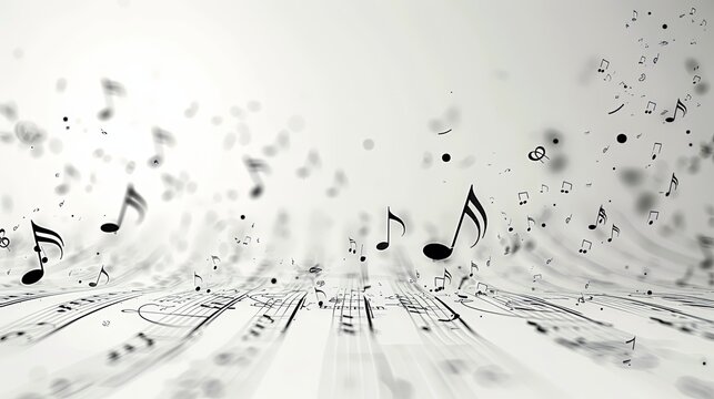 A monochromatic themed background featuring floating musical notes and symbols, creating a simplistic yet elegant visual that emphasizes musical purity and precision.