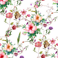 Beautiful seamless pattern  painting wiht flower, botany. print for fabric, textile, packaging , on transparent  background