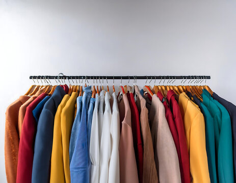  Interior of a hip clothing store, featuring a row of colorful female clothes hanging on rac_1(389)
